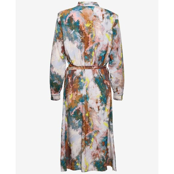 SIZE 8 ICHI Womens 36 Multicolor Dyed Midi Button Front Long Sleeve Shirt Dress - Picture 5 of 9